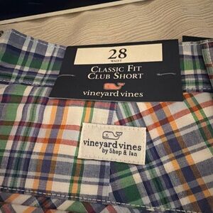 Vineyard Vines Plaid Club Shorts in Green, Navy, Orange, Yellow & White